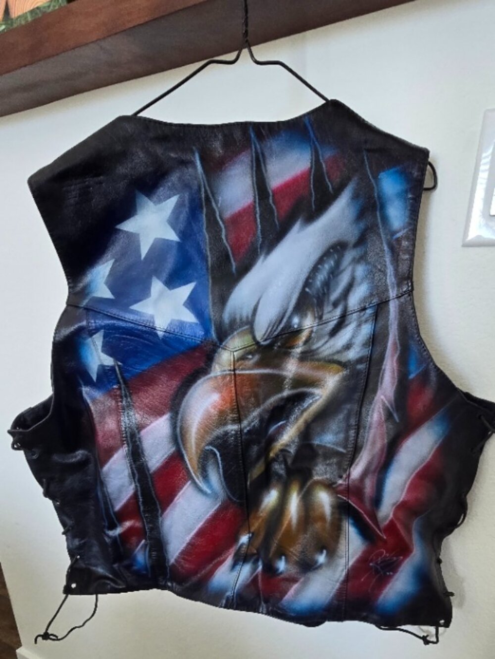 Custom American Flag Eagle Airbrushed Motorcycle Vest XXXL